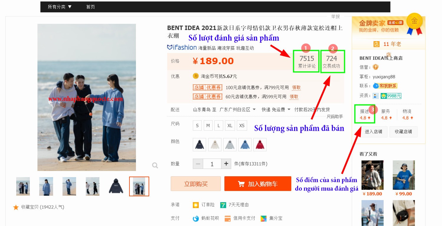 Lượng người mua sản phẩm trên Taobao