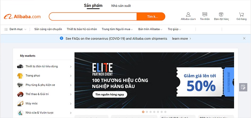 Truy cập trang web Alibaba