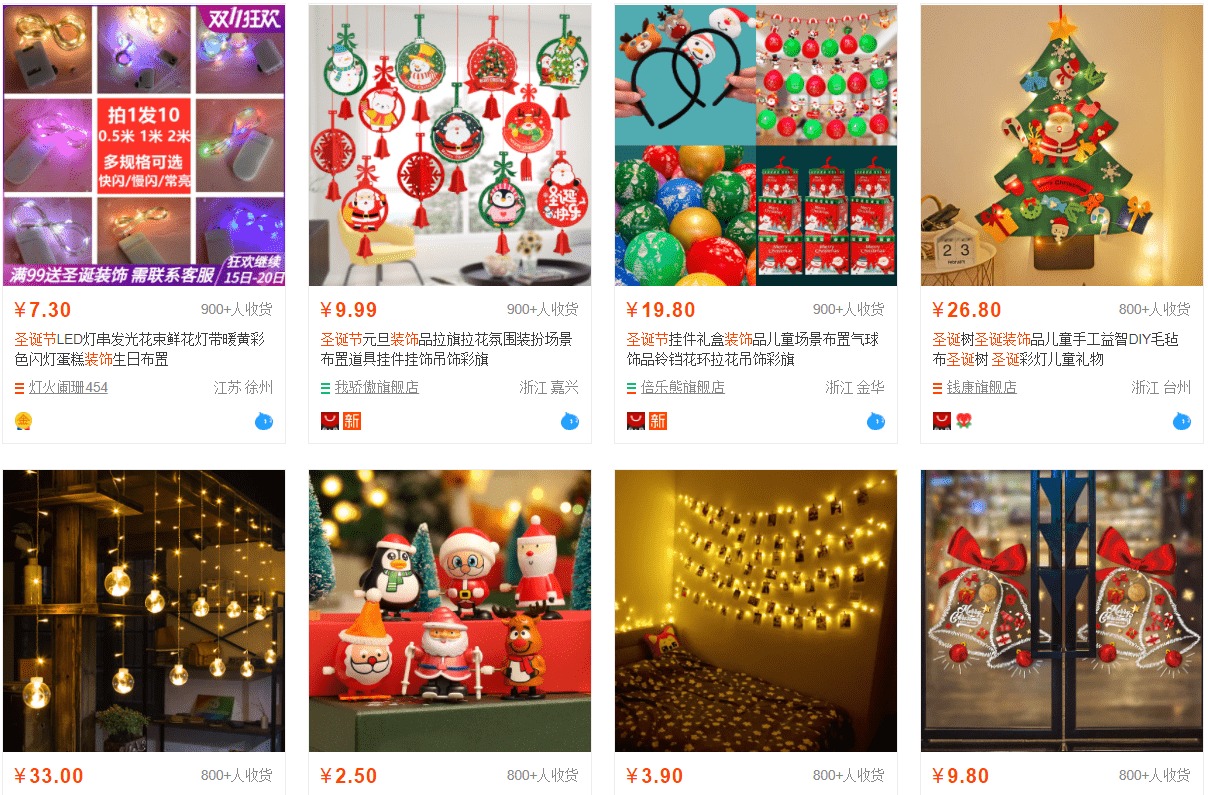 Nhập sỉ phụ kiện trang trí Noel trên Taobao