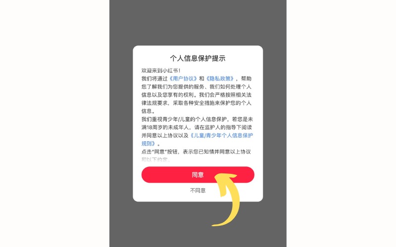 Chấp nhận điều khoản app Xiaohongshu