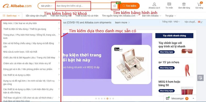 Tìm kiếm sản phẩm trên Alibaba