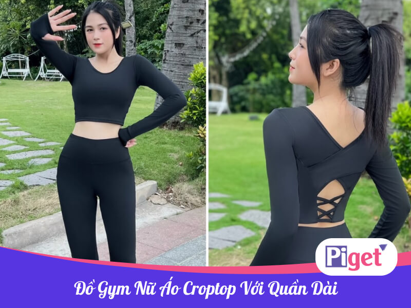 Đồ gym nữ áo croptop với quần dài