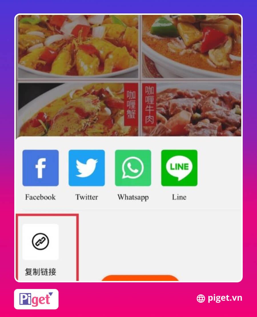 Sao chép link sản phẩm Taobao trên menu